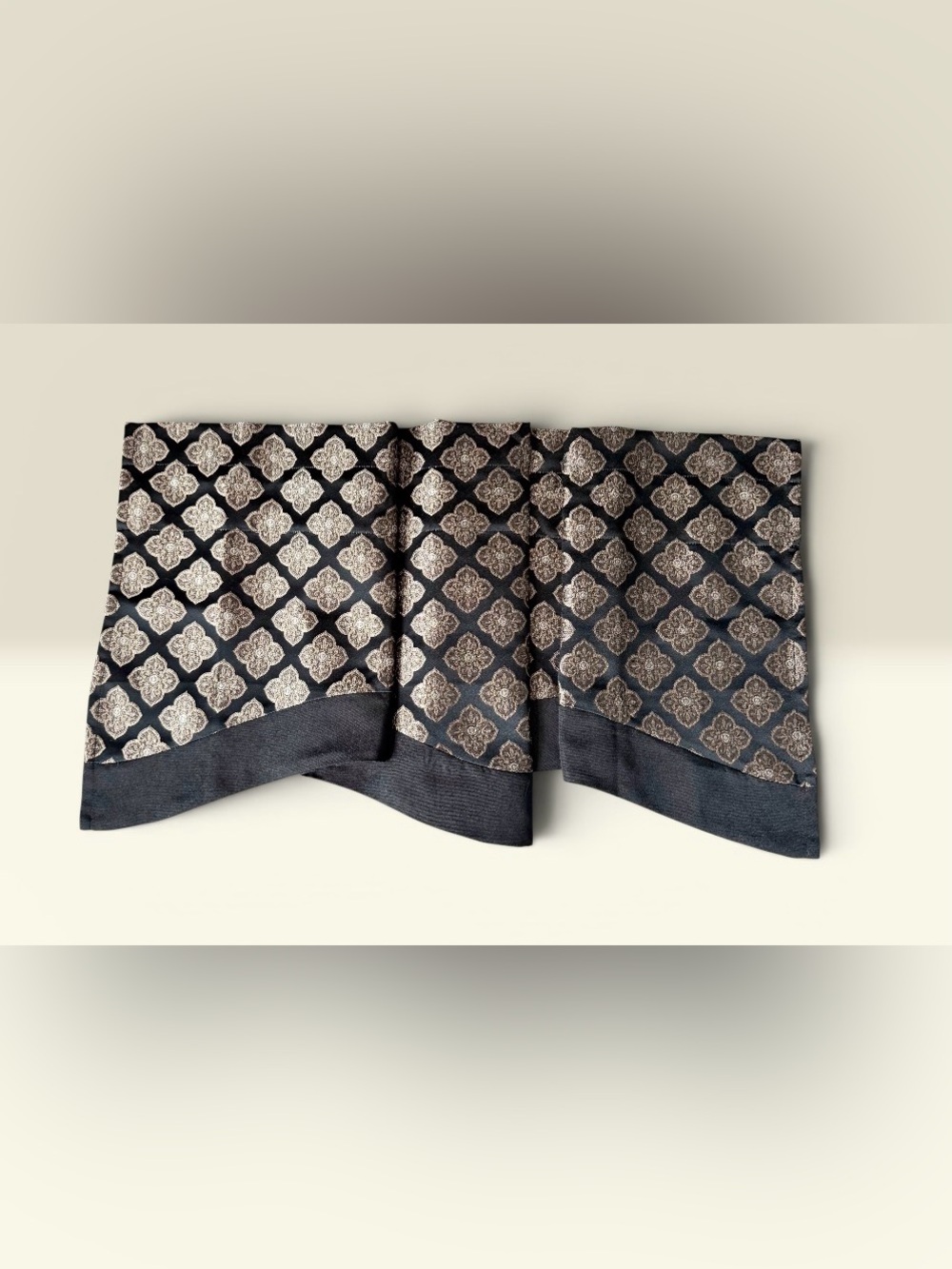 Classic Home Tag on Black and Gold Jacquard Fabric Valance